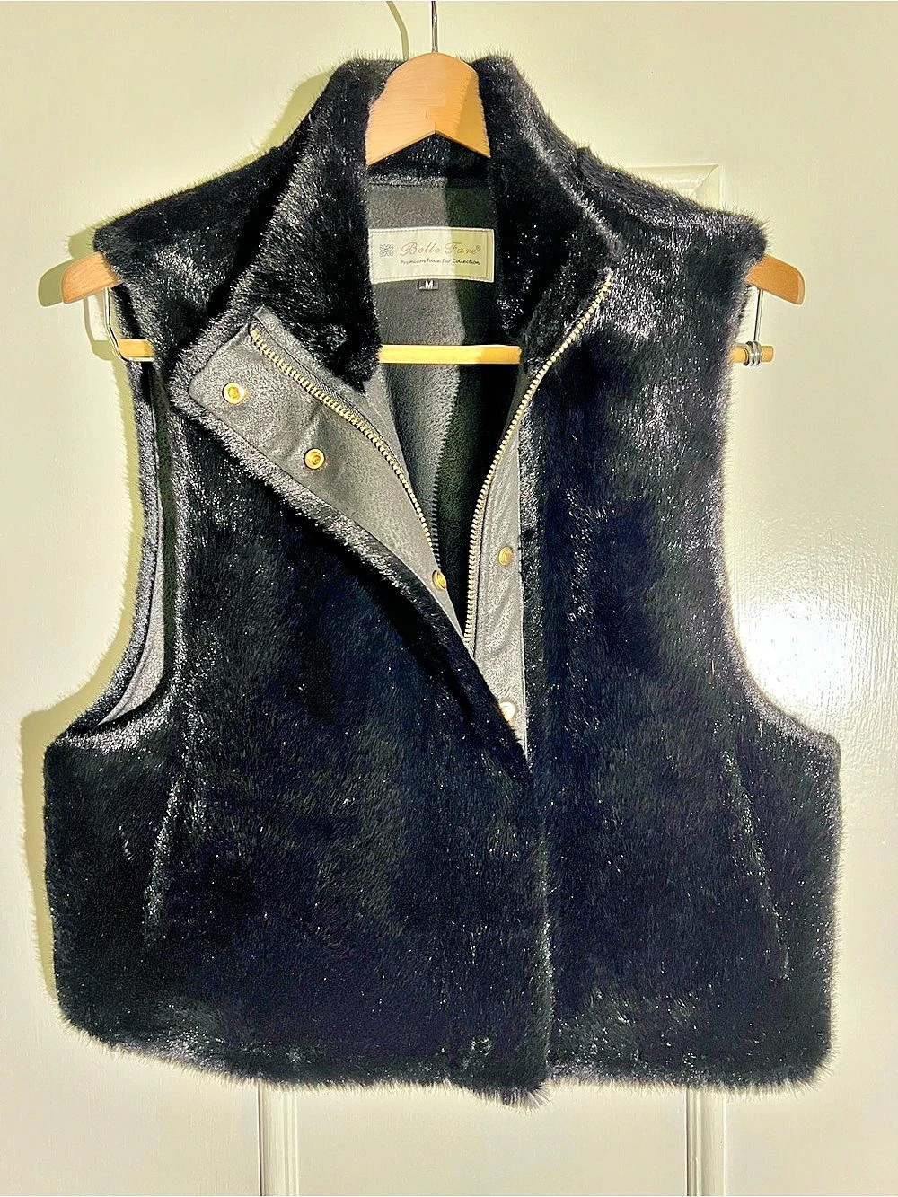 Belle Fare Premium Faux Fur Collection Black Faux Fur Zip-Front Vest